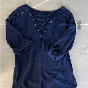 Italian Cashmere Navy Lace-Up Women's Top